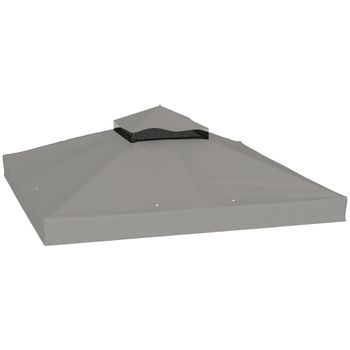 Outsunny Cubierta para cenador 300 x 300 cm cubierta de repuesto de 2 niveles protección UPF30+ orificios de drenaje gris   Aosom España