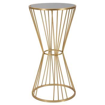 Mesa Auxiliar Redonda De Metal Dorado Con Espejo Ø Cm 40x80