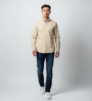 Tommy Hilfiger para hombre. MW0MW42455 Camisa casual beige (M), Algodón, Clásico, Manga larga
