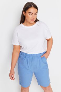 Yours Bermudas Azul Aciano De Algodón Fresco Elástico, Mujer Curvy Y Tallas Grandes, Yours