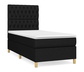 Cama box spring con colchón tela negro 90x200 cm diseño de botones