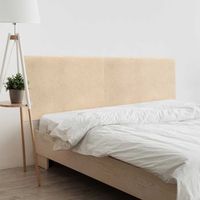 dhome cabecero beige 210cm dual acabado toalla soft tapizado liso con patas 8cm grosor 70 alto tejido suave para pared acusticos cabeceros absorbentes 210cm 8cm - 70 al - beige