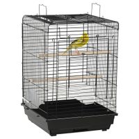 pawhut jaula para aves 40x40x59 cm con techo abatible 2 perchas 2 comederos bandeja extraible diseno compacto negro   aosom espana