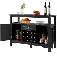 costway mueble para cocina despensa con porta botellas de vino con 2 armarios para comedor 117 x 405 x 825 cm negro