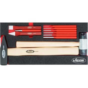Vigor V5006 Juego De Martillos Y Cinceladores ∙393 Mm X 188 Mm X 35 Mm ∙ Número De Herramientas: 11
