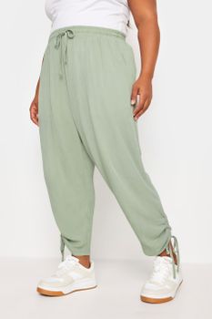 Yours Pantalones Verde Salvia Capri Con Bajos Fruncidos, Mujer Curvy Y Tallas Grandes, Yours