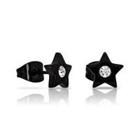 pendientes de acero negro estrella con circonita