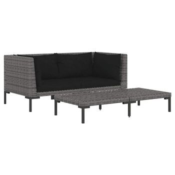 Muebles Jardín 3 Uds | Mesa Y Sillas Ratán Sintético Semicircular Gris Oscuro
