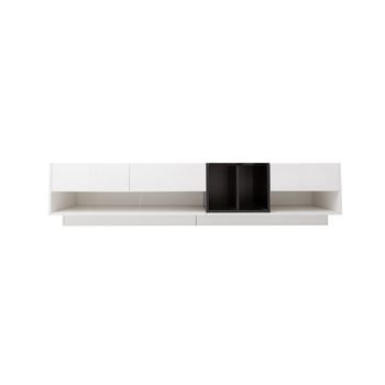 Mueble Tv 190 Cm - 3 Cajones Y 2 Compartimentos - Blanco Brillo Y Negro