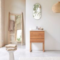 mueble de bano de teca maciza y ceramica de 60 cm