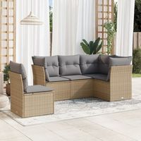 conjunto de sofas jardin con cojines 5 uds  mueble jardin mesa y sillas ratan sintetico beige cfw717213
