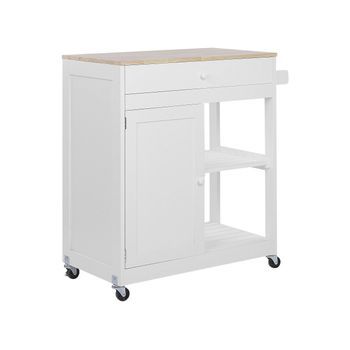 Carrito De Cocina De Mdf Madera De Caucho Blanco 75 X 43 X 87 Cm Ruedas Estante 2 Baldas 1 Cajón Trapani