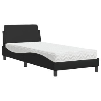 Cama Individual | Cama Para Adultos | Cama Con Colchón Cuero Sintético Negro 80x200 Cm