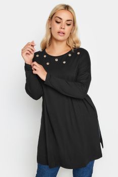 Yours Top Negro Ojales, Mujer Curvy Y Tallas Grandes, Yours