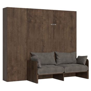 Mueble Cama De 120x190 Cm Con Sofá Y Columna Contenedor De Madera De Nogal Kanto-color Microfibra 41