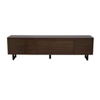 mueble de tv de 180 cm con cuatro puertas negro y madera sin tiradores