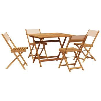 Set De Comedor De Jardín 5 Piezas | Mueble De Jardín Tela Madera Maciza Beige