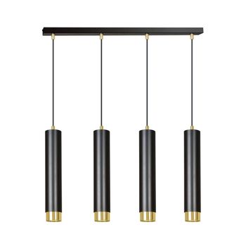 Regleta colgante elegante con 4 luces cilíndricas negras y en dorado