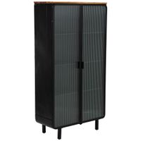 vitrina de metal madera y vidrio 2 puertas 84x358x152h cm - negro