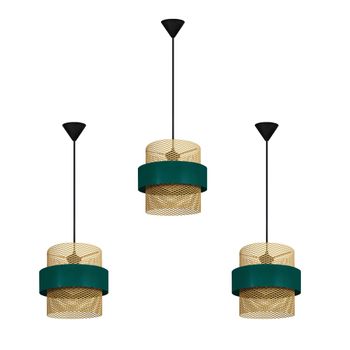 Suspensión  Lot 3 bicilíndrico metal negro pantalla verde oro
