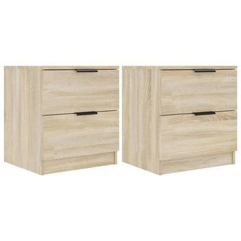 Pack 2 Uds Mesita De Noche | Mesa Auxiliar | Mesilla Madera Contrachapada Color Roble Sonoma