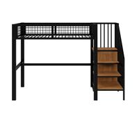 cama alta 90200 - con escalera cama infantil con marco de hierro y estante de almacenamiento - negro