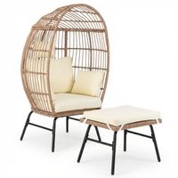 costway silla huevo ratan pe otomana asiento interior exterior cojines almohadas reposapies extragrande balcon piscina porche sala marron mixto