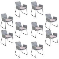 silla de jardin con reposabrazos de mimbre balero gris claro - lote de 10