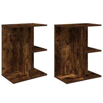 Mesita Noche 2 Uds Madera Ingeniería Roble Ahumado 46,5x29x61cm Vidaxl