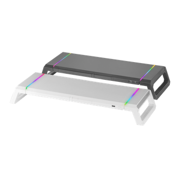 Mars Gaming MGS-ONE, Soporte Premium Monitor, Iluminación RGB Chroma, Soporte Móviles/Tablets y Cajón, Ajustable 3 Tamaños, USB 2.0, Soporte Gaming RGB Blanco