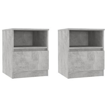 Pack 2 Uds Mesitas De Noche | Mesa Auxiliar | Mesilla Contrachapada Gris Hormigón 40x40x50 Cm