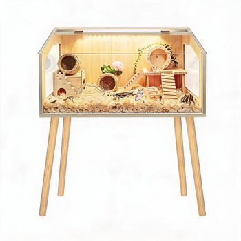 Jaula para hámster hecha de madera contrachapada de álamo, 32x16x40 pulgadas, con una alfombra de bambú, fácil de montar.