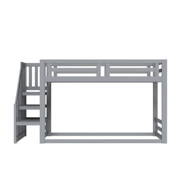 Cama Infantil 90x200 Cm - Litera Baja Con Escalera De Seguridad - Estructura De Madera Maciza - Gris