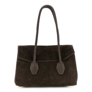 shopper de ante con solapa y asas de piel martelé dark brown taglia unica