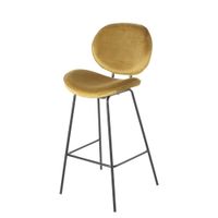 taburete alto de terciopelo ocre y acero negro de 73 cm