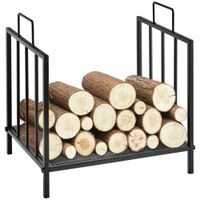 outsunny estante de lena para chimenea 445x33x465 cm lenero interior y exterior almacenaje para madera con asas diseno elevado negro   aosom espana
