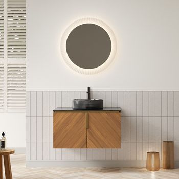 Mueble De Baño - Suspendido - Contrachapado Y Vidrio - Roble Marrón Y Negro (76x50x52.6cm)