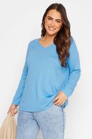 yours camiseta azul de pico con manga larga mujer curvy y tallas grandes yours