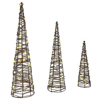 Árbol De Navidad 3 Uds. 90 Led Cálido 20 X 20 X 80 Cm Ratán Vidaxl