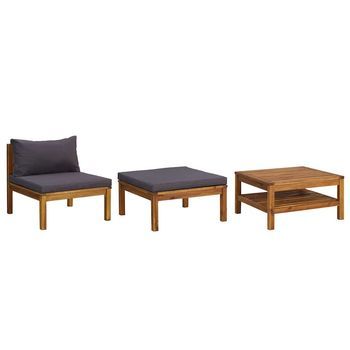 Muebles De Jardín 3 Uds | Mesa Y Sillas Con Cojines Madera Acacia Gris Oscuro
