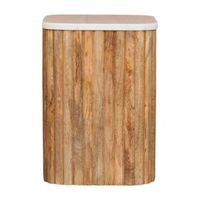 mesita auxiliar de madera maciza estilo artesanal con acabado en marmol rojizo
