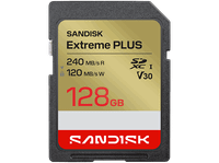 tarjeta sd - sandisk extreme plus 128 gb video 4k uhd hasta 240 mbs lectura u3 v30 c10 uhs-i oro