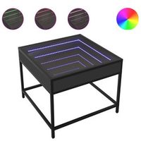 mesa de centro de salon de diseno moderno con led 50 x 50 x 41 cm madera de ingenieria negra vidrio y metal dec037566