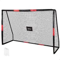 porteria futbol desmontable aktive de acero resistente 240x85x160 cm con red de poliester y 6 piquetas negro y rojo