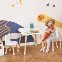 juego infantil de mesa y 2 sillas de madera blanco homcom