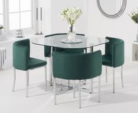 algarve glass stowaway dining table with green velvet high back stools - green 4 chairs