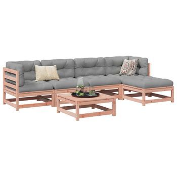 Juego De Sofás De Jardín 6 Uds | Mueble Jardin Mesa Y Sillas Madera Maciza De Abeto Douglas Cfw32858