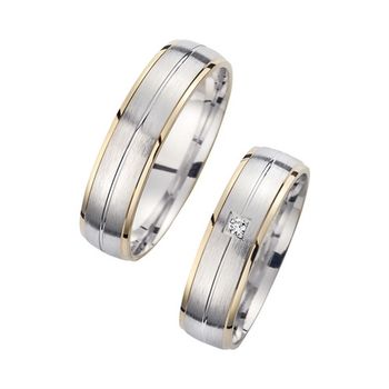 Alianzas oro amarillo y blanco con diamante ancho 5,5 mm