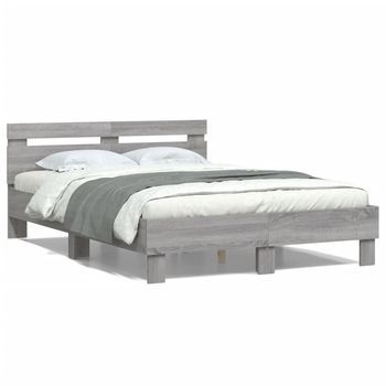 Cama Con Cabecero Madera De Ingeniería Gris Sonoma 135x190 Cm Vidaxl