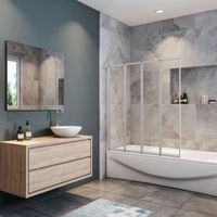 mampara de banera 4 hojas plegables perfil gris mate 90x140cm aica